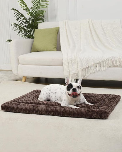 Washable Dog Bed Mat Dog Crate Pad Soft Fluffy Pet Kennel Beds Dog Sleeping Mattress for Large Jumbo Medium Small Dogs, 35 x 22 Inch, Brown