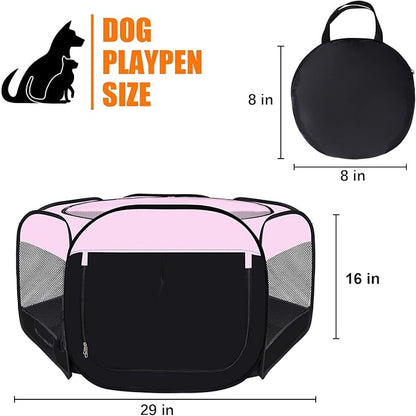 Dog Cat Playpen,Portable Pet Puppy Playpen,Rabbit Puppy Dog Play Pen for Indoors,Dogs Tent for Indoor Cats,Kitten Playpen,Collapsible Small Cats Crate Cage for Small Dogs with Carrying Case(Pink, S)