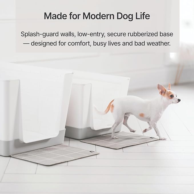Indoor Dog Potty with High Walls and Low Entry for Small Dogs — Vertical Pad Holder, Splash Guard, and Clean Modern Design by DoggyBathroom (Regular, Light Grey)