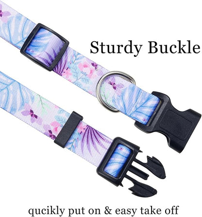 Mihqy Dog Collar with Bohemia Floral Tribal Geometric Patterns - Soft Ethnic Style Collar Adjustable for Small Medium Large Dogs (Purple Flower, L