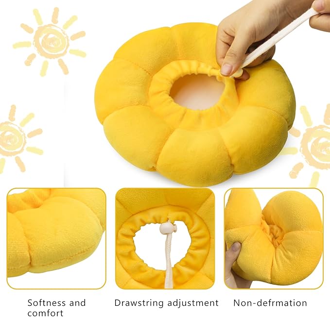 Sunflower Cat Recovery Cone, Adjustable Pet Elizabethan Collar for Cats &Puppy, Soft Cone for Cats After Surgery to Stop Licking, Cat Neck Pillow for Sleeping, Easy to Clean (Yellow, L)