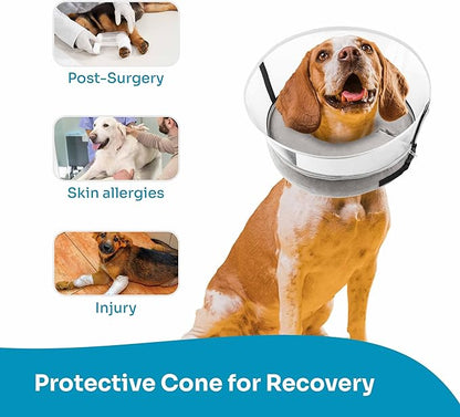 Dog Inflatable Neck Collar - Inflatable E Collar for Dogs - Comfortable Elizabethan Cone with Detachable Anti-Licking Shield - Dog Donut Cone - Doughnut for Dogs After Surgery (Grey, M)
