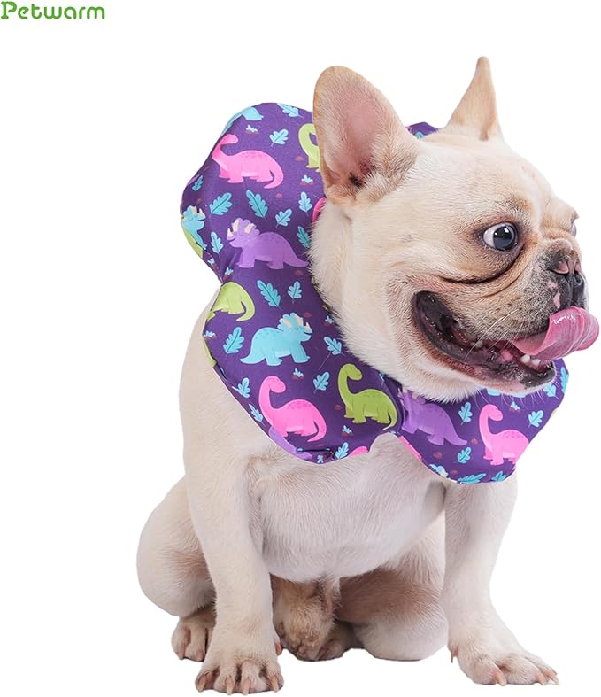 PetWarm Recovery Collar for Dogs, Dog Recovery Collar, Lightweight Pet Neck Protector with Memory Foam Padding, Gentle No-Lick Flower Design for Calm Rest and Travel, Dinosaur Print, Purple, L