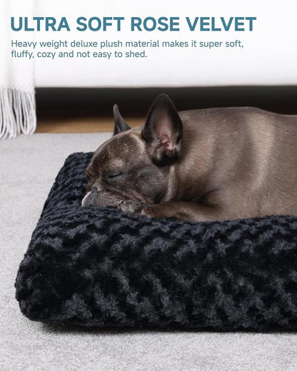 KSIIA Washable Dog Bed Anti-Slip Dog Crate Beds Deluxe Plush Kennel Pad Comfy Pet Sleeping Mat for Medium Dogs, 29" x 21", Black