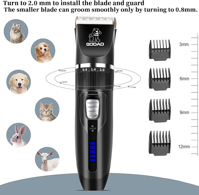 Dog Clippers Grooming Kit and Paw Trimmer,Cordless,Low Noise, Electric Quiet,Rechargeable, Dog Trimmer Grooming, Pet Hair Clippers for Thick Coats,Shaver for Small and Large Dogs Cats(Black)
