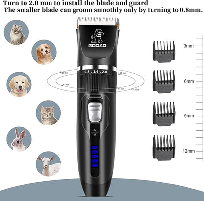 Dog Clippers Grooming Kit and Paw Trimmer,Cordless,Low Noise, Electric Quiet,Rechargeable, Dog Trimmer Grooming, Pet Hair Clippers for Thick Coats,Shaver for Small and Large Dogs Cats(Black)
