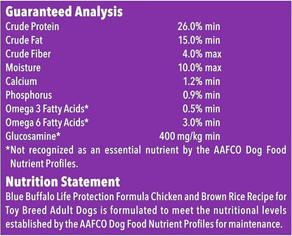 Blue Buffalo Life Protection Formula Natural Adult Toy Breed Dry Dog Food, Chicken and Brown Rice 4-lb (Pack of 2)