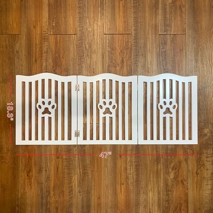 Pet Gate, Wooden Free Standing Dog Gate for Small Dogs and Cats. Great Folding Fence for Doorways, Halls, Stairs. White