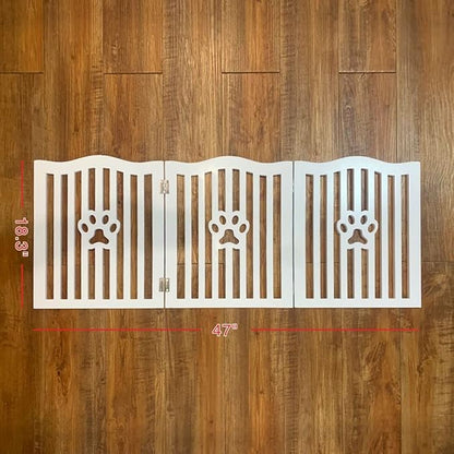 Pet Gate, Wooden Free Standing Dog Gate for Small Dogs and Cats. Great Folding Fence for Doorways, Halls, Stairs. White