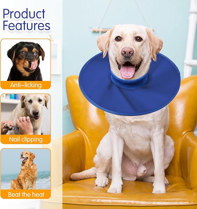 Dog Recovery Collar,Dog Soft Cone Collar Alternative After Surgery,Adjustable,Breathable E Collar for Large/Medium/Small Dogs Cats Blue L