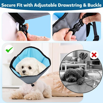 Soft Dog Cone Collar After Surgery: Long Alternative Comfortable Comfy Fabric Recovery Shame Elizabethan Stop Licking Small Medium Large Dogs (Blue, M)