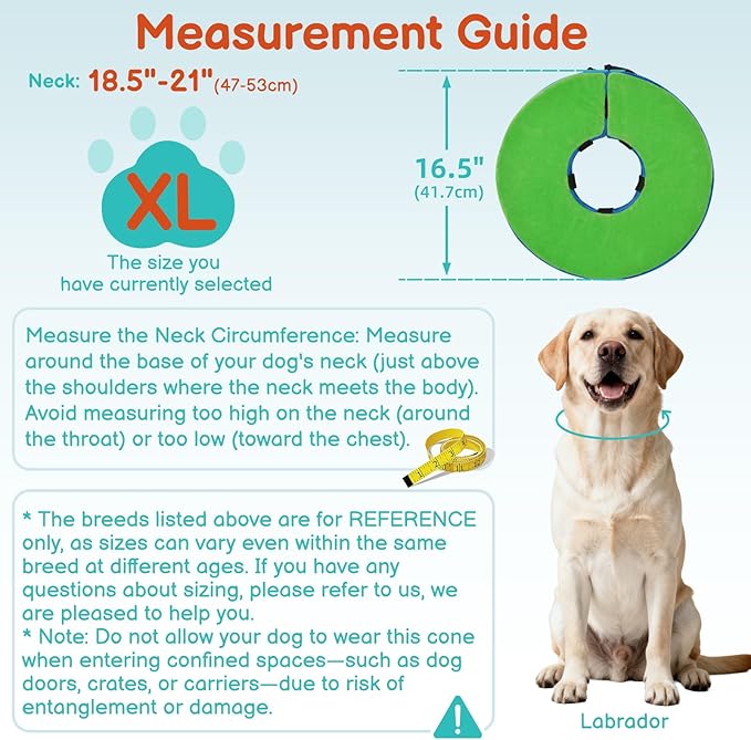 Sponge Dog Cone After Surgery, No Inflation Required Dog Donut Collar to Stop Licking, Inflatable Cone Alternatives for Large Pets, Soft Recovery Collar with Protective Shield (Green Blue, XL)
