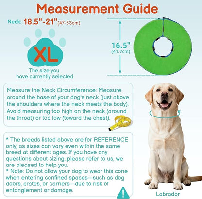 Sponge Dog Cone After Surgery, No Inflation Required Dog Donut Collar to Stop Licking, Inflatable Cone Alternatives for Large Pets, Soft Recovery Collar with Protective Shield (Green Blue, XL)