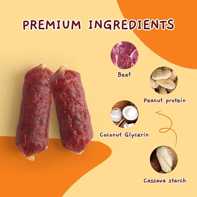Jungle Calling Soft Beef Sausage Dog Treats, Grain-Free High Protein Tender Beef Jerky, Easy to Chew Training Treats for Small & Medium Dogs, 10.6 oz