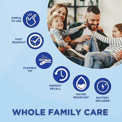 Healthwise Digital Thermometer | 10-Second Readout | Feverline Indicator | Flexible Tip | Hygienic Water-Resistant Easy Cleaning | Storage Case + Probe Covers Included