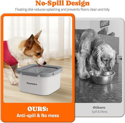 Pawtners Dog Water Bowl No Spill, 152oz/4.5L Stainless Steel Dog Floating Bowl, Slow Water Bowl for Dog with Filter, Non-Slip Base, No Splash Water Bowl for Medium Large Messy Drinkers White