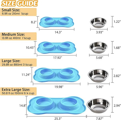 Hubulk Pet Dog Bowls 2 Stainless Steel Dog Bowl with No Spill Non-Skid Silicone Mat + Pet Food Scoop Water and Food Feeder Bowls for Feeding Small Medium Large Dogs Cats Puppies (Large, Turquoise)