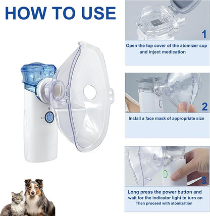Portabe Cat Nebulizer,Handheld Nebulizer of Cool Mist for Dog Pets, USB Rechargeable Veterinary Nebulizer,Steam Inhaler for Home Office Use for Breathing Problems,Animal Use