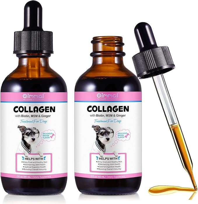 Collagen for Dogs, Dog Collagen Liquid Drops with Biotin, MSM & Ginger Digestive & Immunity Support, Itch Relief, Skin & Coat and Joint Health, Dog Supplement 60ml-2pcs