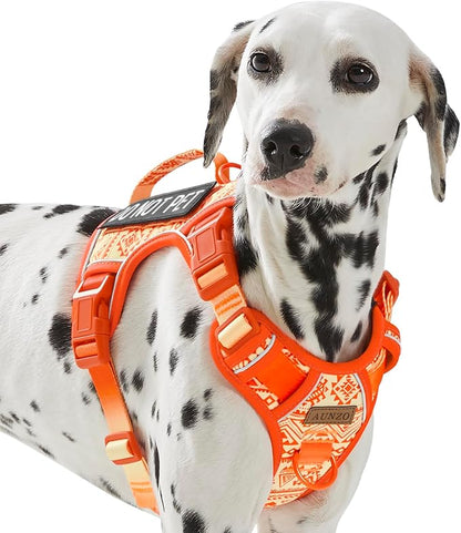 AUNZO Tactical Dog Vest Harness No Pull Easy Walker Pet Harness for Walking Training Hiking for M Sized Dogs with 2 Leash Clips 3 Buckles Reflective Strip Soft Padded Handle, Tribal, French Bulldog