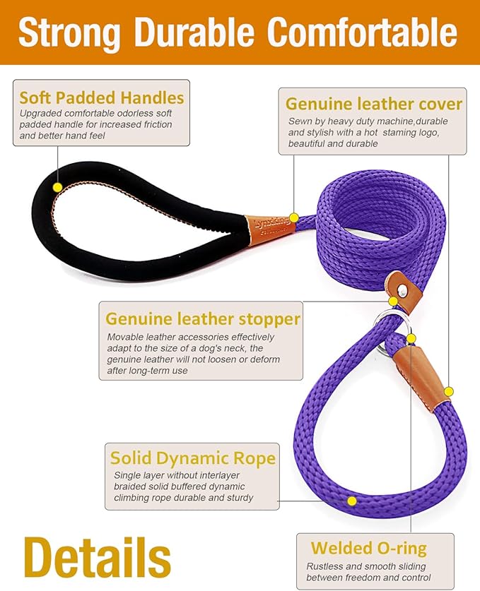 lynxking Slip Lead Dog Leash, 6 FT x 1/2" Heavy Duty Dog Loop Leashes, Comfortable Strong Rope Slip Leash for Dogs