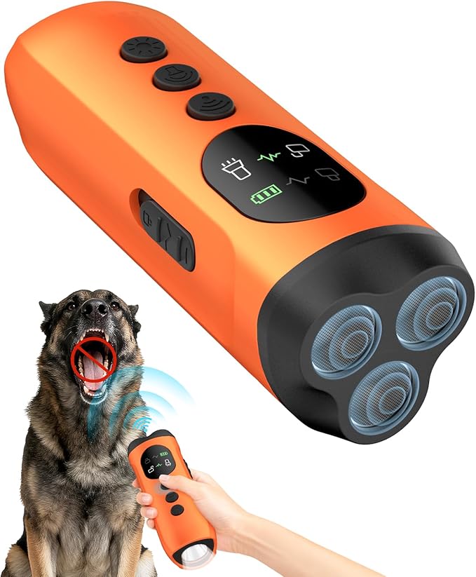 ATESON 3X Ultrasonic Dog Bark Deterrent, 50ft Long Range Anti Barking Device for Stubborn & Neighbor's Dog, Rechargeable Behavior Training Tool with Flashlight, Safe Humane for Indoor Outdoor Use