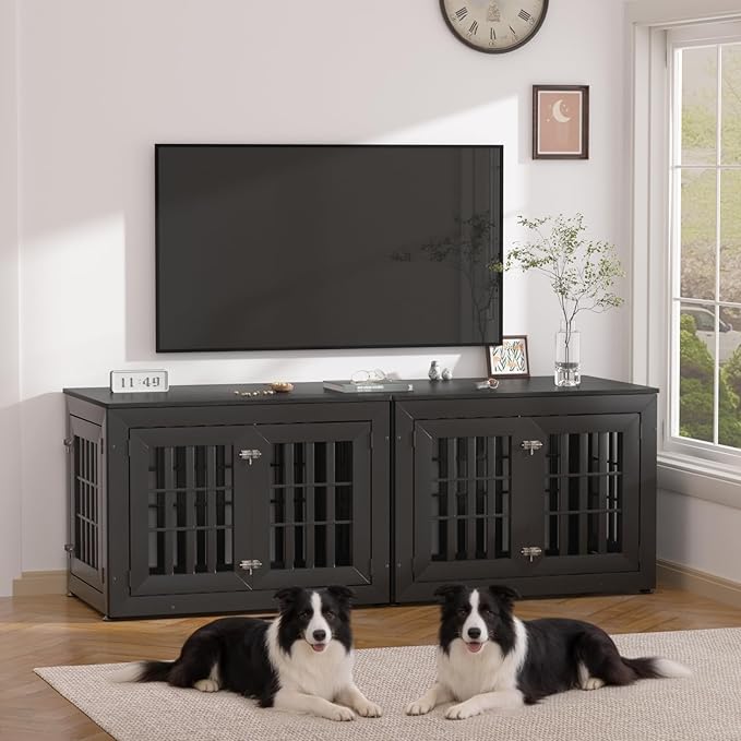 Snuowu 38" Heavy Duty Dog Crate Furniture for Small,Medium and Large Dogs,Rustic Wooden Dog Cage Kennel Indoor Furniture with Waterproof Top,Decorative Pet House Side End Table (Black)