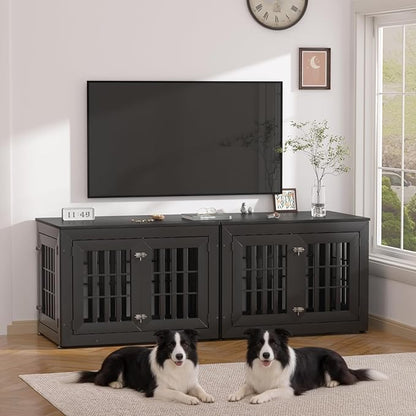 Snuowu 38" Heavy Duty Dog Crate Furniture for Small,Medium and Large Dogs,Rustic Wooden Dog Cage Kennel Indoor Furniture with Waterproof Top,Decorative Pet House Side End Table (Black)