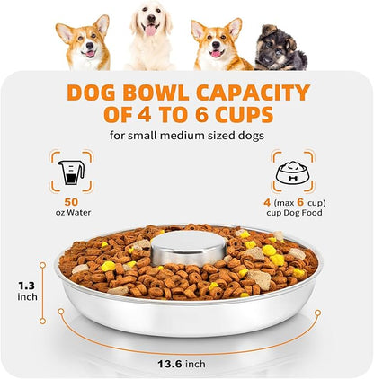Stainless Steel Puppy Bowls 2 Pack, Pet Slow Feeder Bowls, Water Bowl, Feeding Weaning for Small Medium Large Dogs, Cat, Pets (2 Pack, Large：1.3” x 13.6”)