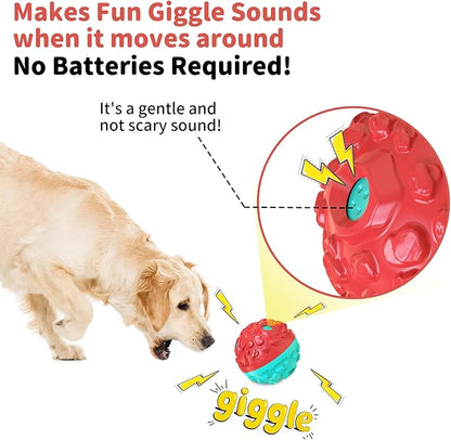 Dog Ball for Aggressive Chewers - Interactive Dog Toy Giggle Balls Fun Squeaky Sound to Keep Them Busy, Durable for Small Medium Large Breeds, Rubber Chew Toys, As Seen on TV, Blue & Red