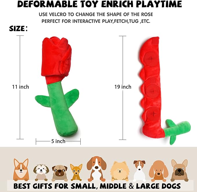 lilfrd Rose Puzzle Dog Toy, Valentine's Day & Christmas Gift, Squeaky Crinkle Enrichment Snuffle Mat, for Small Medium Large Dogs & Puppies
