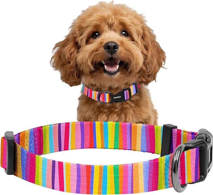 Kazazoo Dog Collar Cute and Soft Nylon Puppy Collar for Boy and Girl, Adjustable Dog Collars for Small Medium Dogs, Rainbow-S