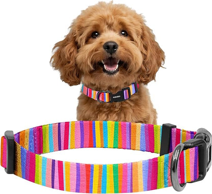Kazazoo Dog Collar Cute and Soft Nylon Puppy Collar for Boy and Girl, Adjustable Dog Collars for Small Medium Dogs, Rainbow-S