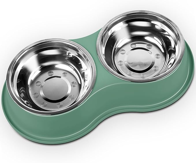 EpetsLove Large Double Dog Water and Food Bowls, Stainless Steel Bowls with Non-Slip Resin Station, Pet Feeder Bowls Food Dish for Small Medium Large Dogs Cats