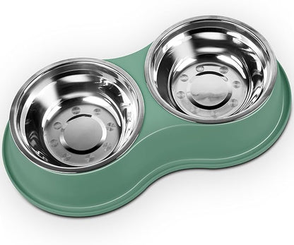 EpetsLove Large Double Dog Water and Food Bowls, Stainless Steel Bowls with Non-Slip Resin Station, Pet Feeder Bowls Food Dish for Small Medium Large Dogs Cats