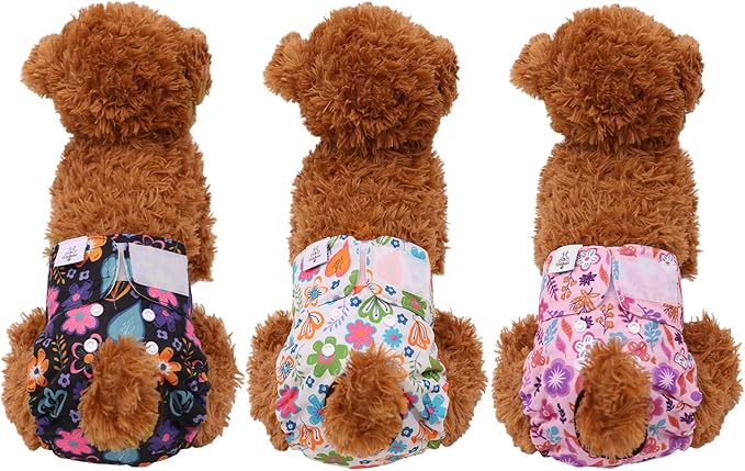 CuteBone Dog Diapers Female Washable Small Medium Large 3 Pack Reusable Doggie Diapers Puppy Period Pants for Doggy Heat Cycle Peeing