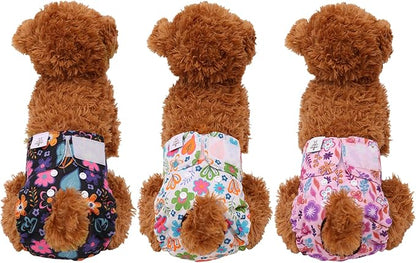 CuteBone Dog Diapers Female Washable Small Medium Large 3 Pack Reusable Doggie Diapers Puppy Period Pants for Doggy Heat Cycle Peeing
