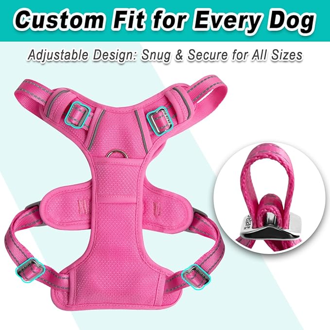 BARKBAY Dog Harness No Pull Mesh for Medium Dogs - Adjustable, Reflective, Comfortable, No Choke, Heavy-Duty - Perfect for Outdoor Training, Walking, and Hiking - Strong & Durable - M & Pink Mesh