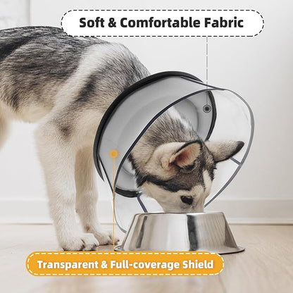 Upgraded Inflatable Dog Cone After Surgery, Adjustable Soft Dual-Ring Dog Cone Collar with Detachable Anti-Licking Shield (XL, Grey)