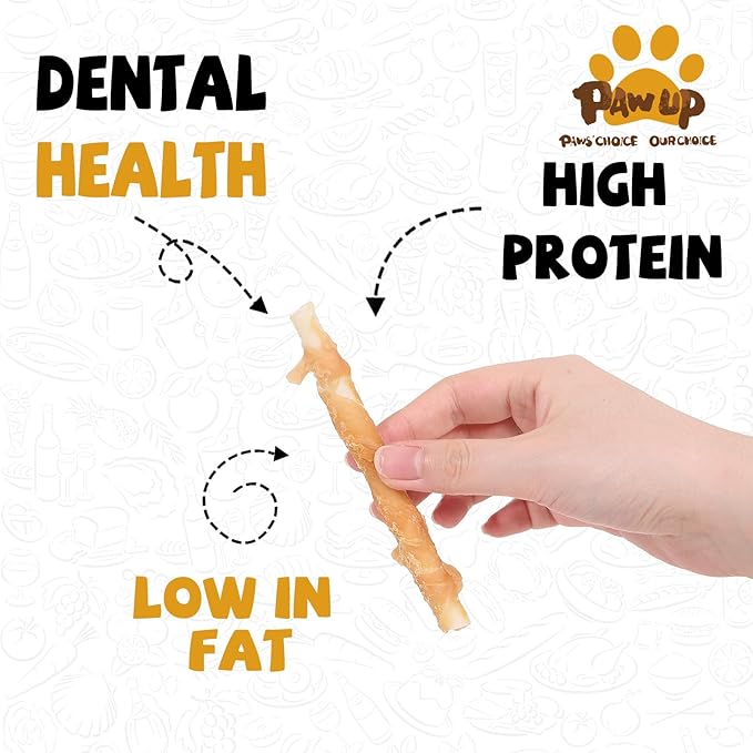PAWUP Dog Treats, Chicken Wrapped Rawhide Sticks, Long Lasting Rawhide Chews for Teeth Cleaning, Taurine Added for Small & Medium Dogs, 24oz