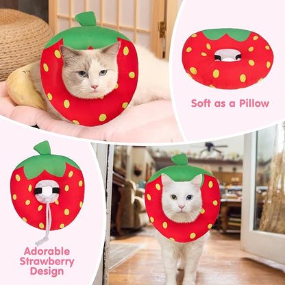 BEAUTYZOO Cat Cone Collars Soft, Cat Recovery E Collars After Surgery to Stop Licking, Adjustable Elizabeth Circle Collar Cute Pet Donut Pillow for Cats Kitten Small Dogs,Strawberry S