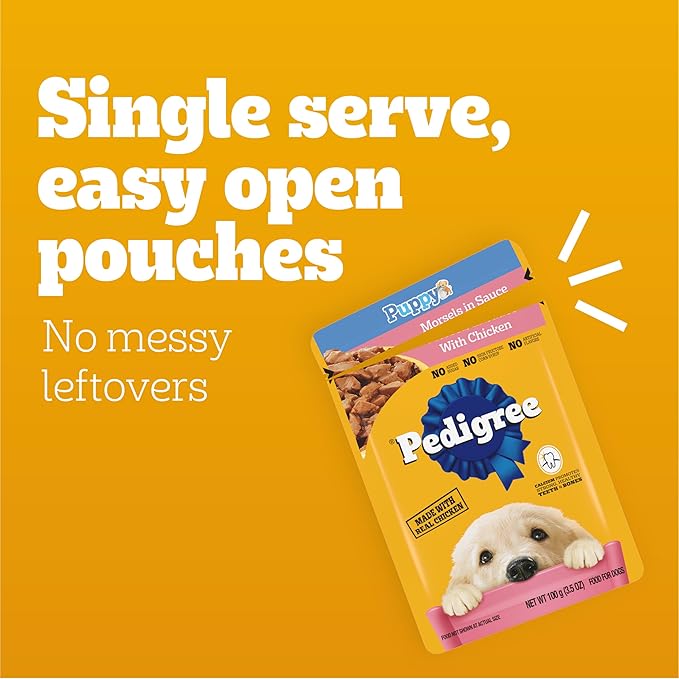 Pedigree Puppy Food Morsels in Sauce, Wet Dog Food Pouches Variety Pack, 3.5 oz. Pouches, 8 Count (Pack of 2)