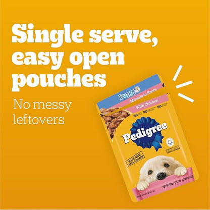 Pedigree Puppy Food Morsels in Sauce, Wet Dog Food Pouches Variety Pack, 3.5 oz. Pouches, 8 Count (Pack of 2)