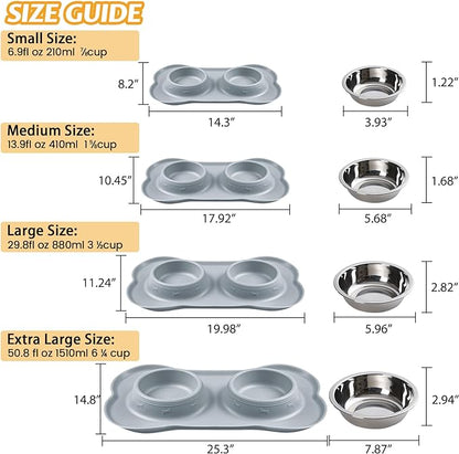 Hubulk Pet Dog Bowls 2 Stainless Steel Dog Bowl with No Spill Non-Skid Silicone Mat + Pet Food Scoop Water and Food Feeder Bowls for Feeding Small Medium Large Dogs Cats Puppies (Medium, Gray)