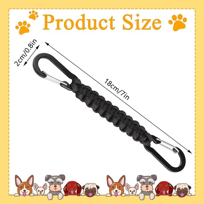 BLMHTWO Dog Collar Safety Clip, Double-Ended Harness to Collar Safety Clip, Handmade Backup Strap Dog Harness Connector for Prong, Leashes, Walking, Running and Hiking (Black)