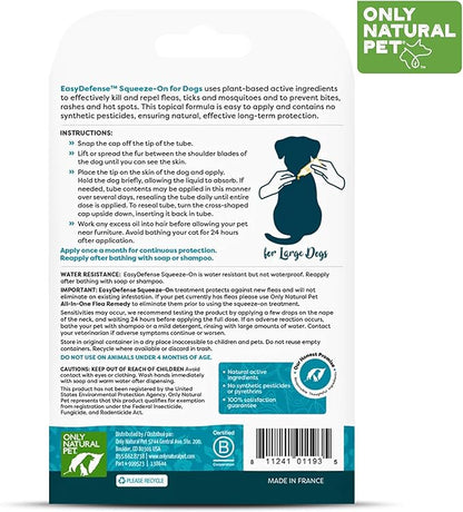 Only Natural Pet Flea and Tick Control for Large Breed Dogs (Over 40 lbs) - EasyDefense Flea & Tick Herbal Squeeze-On Drops - 3 Month Supply (L Sqz.)