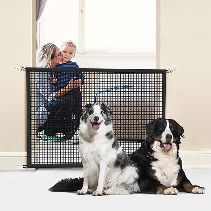 Dog Gate for Stairs Pet Gates for The House: Dogs Screen Mesh Gate for Doorways Stairways Indoor 29 inch Tall, 50 inch Wide Fits 44-47 inch Openings