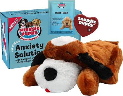 Snuggle Puppy Heartbeat Dog Toy for Puppies, Real-Feel Heartbeat, Calming Sleep Aid and Crate Training Comfort Toy with Heat Pack, Brown & White Beagle