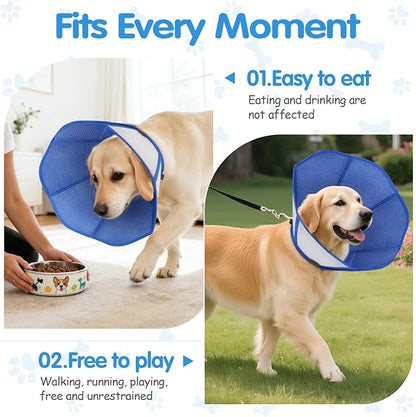 Foldable Dog Cone Collar After Surgery, Adjustable Soft Dog Cone, Soft Inner & Sturdy Protective Recovery Collar to Prevent Dogs from Licking Wounds (M)