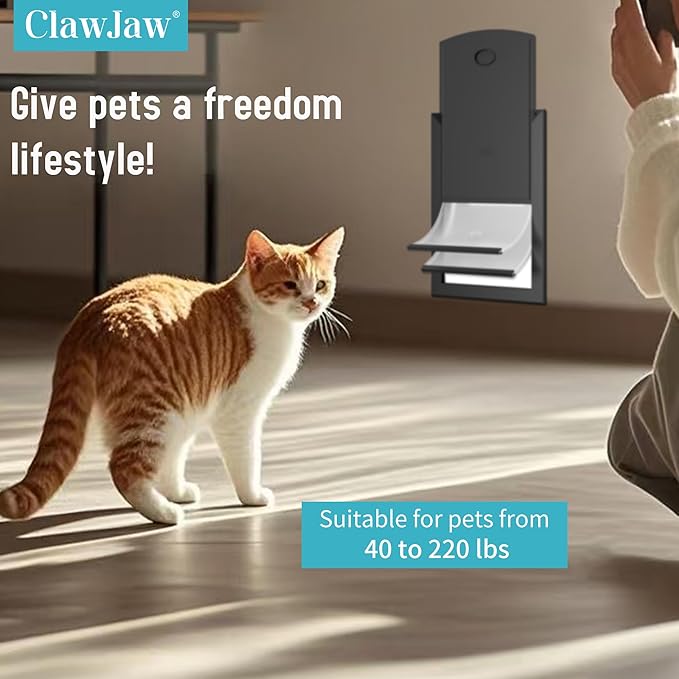 ClawJaw Aluminum Pet Door for Wall, with 2 Magnetic Flaps, Adjustable Tunnel, Doggie Door for Interior and Exterior Walls, Strong and Durable, Easy to Install, Black (Pets Up to 40 Lb)-Medium